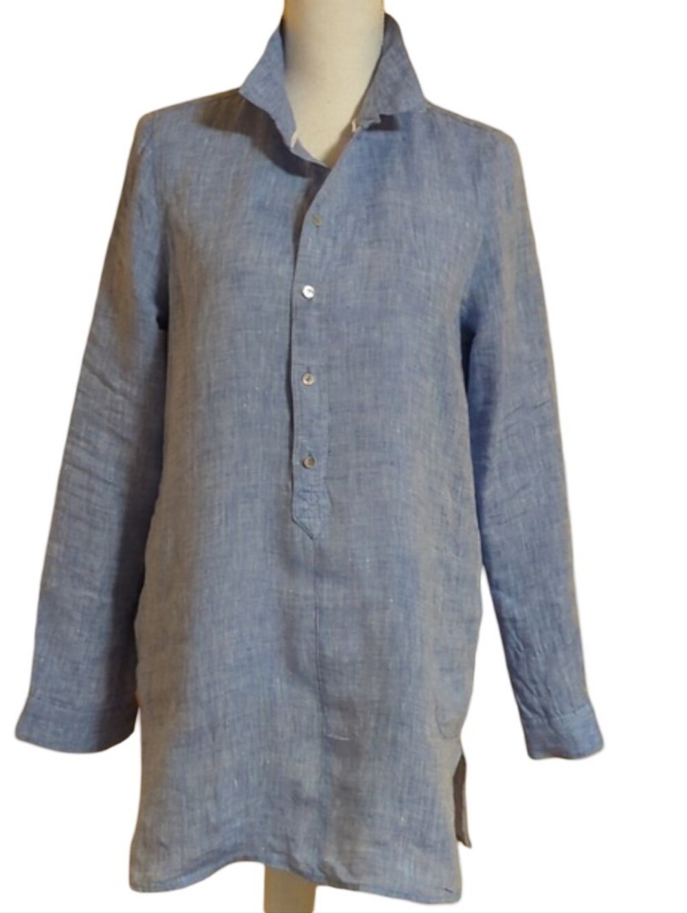 Linen Saint Tropez West Popover Long Button-Down Shirt Size S